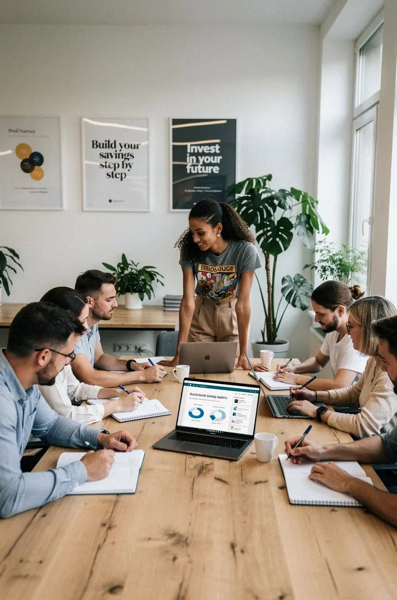 Ilustrace osoby plánující rozpočet doma s poznámkami a kalkulačkou na stole